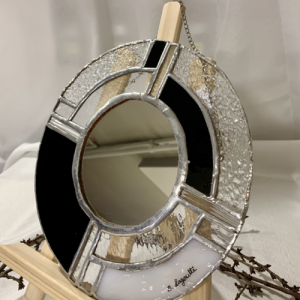 Miroir rond en vitrail noir et transparent